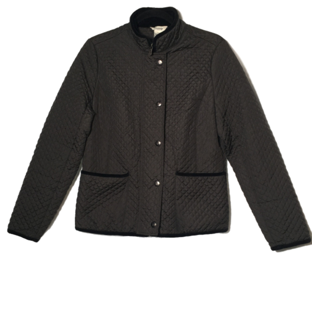 Cambridge Dry Goods Black Quilted Zip Jacket Velvet Accents Size Small